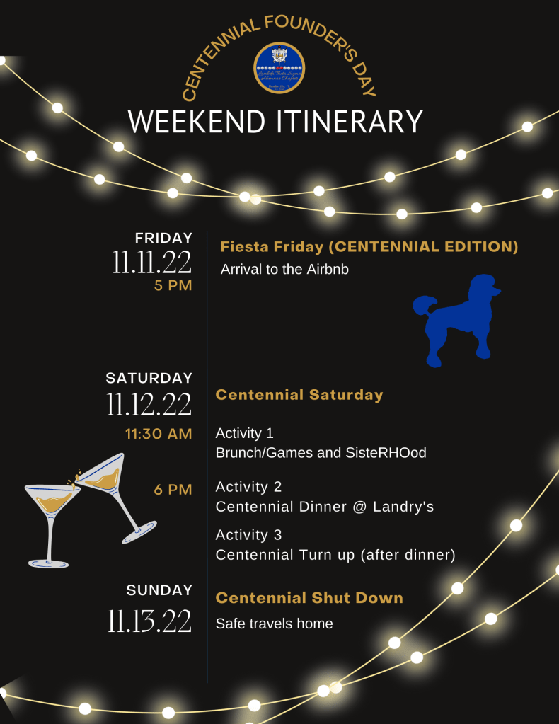 Lambda Theta Sigma chapter of Sigma Gamma Rho Centennial weekend itinerary. 